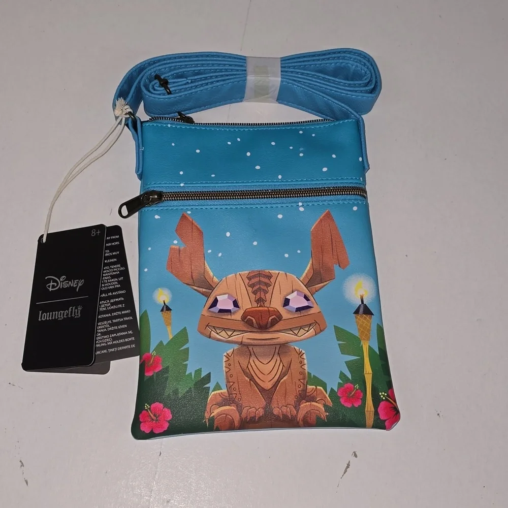 Disney Lilo and Stitch Carved Wood Tiki Stitch Passport Bag NWT